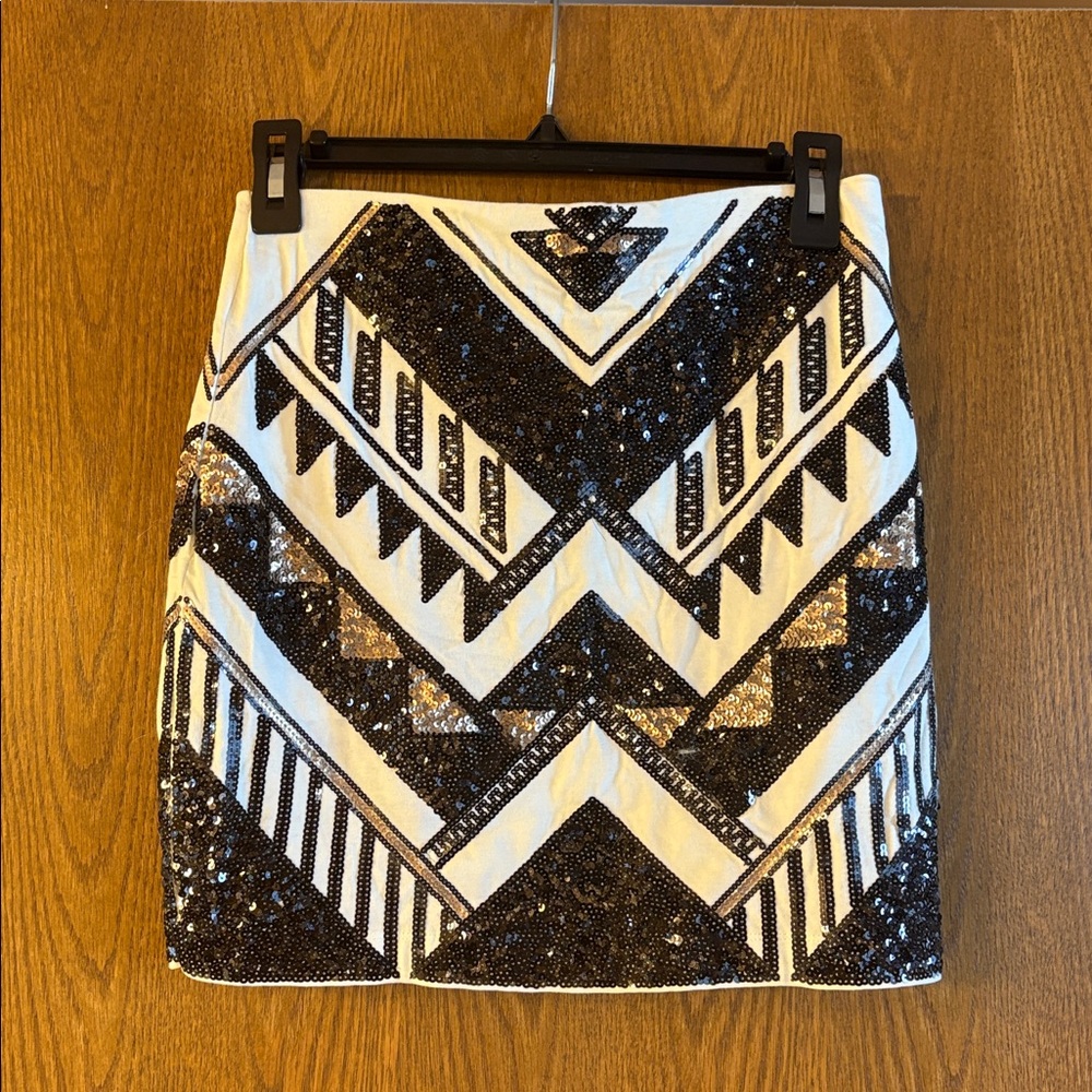 Express Black and White Sequin Skirt